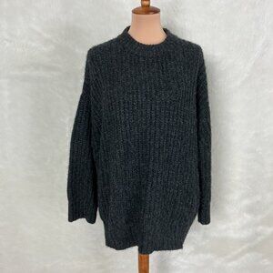 Jenni Kayne Charcoal Black Alpaca Cocoon Crewneck Ribbed Sweater M